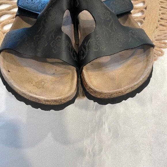 Betula Birkenstock Floral Etched Detail Black Slide Velcro Sandals Size 42 - Picture 6 of 10